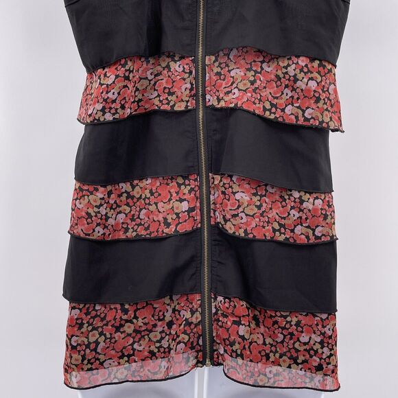 Kylee Sz S Tank Top Black Floral Tiered Sleeveless Racerback Exposed Back Zipper - Picture 5 of 7